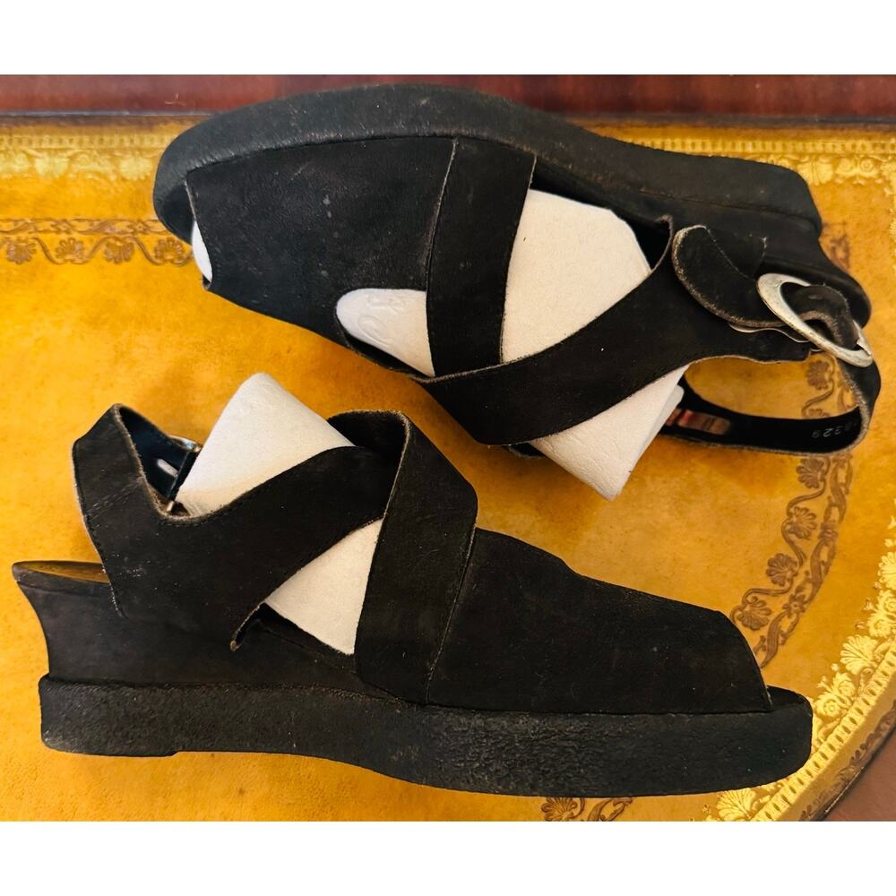 Arche France Womens Nubuck Leather Black Wedge Sandals & Dust Bag Sz 39 US 8 - Picture 15 of 16